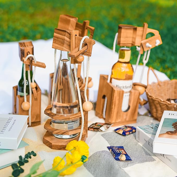 BSIRI Think for Bottle Puzzle - Challenging Brain Teaser and Bottle Holder Game, Functional Bottle Storage, Ideal Bottle Lover Gifts, Fun Gifts, Games, and Romantic Farmhouse Decor