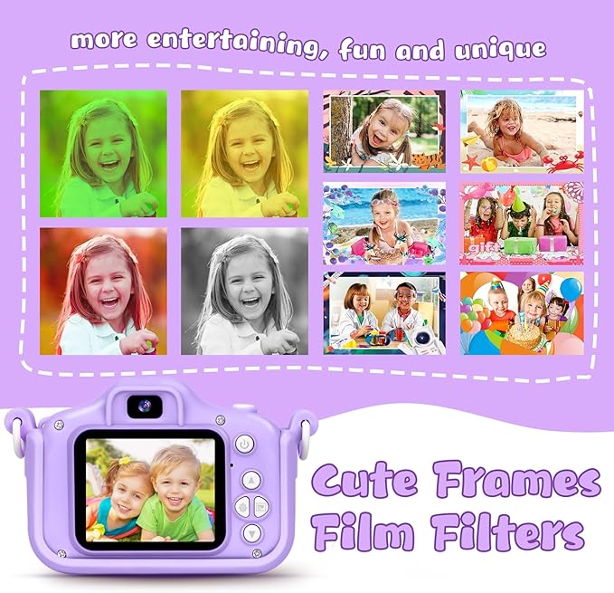 Upgraded 48MP Kids Camera for Girls Boys 3-12, Video Selfie Camera-Christmas Birthday Gift for Toddler, HD Digital Camera Toy for Child with 32GB SD Card & Silicone Cover (Purple)