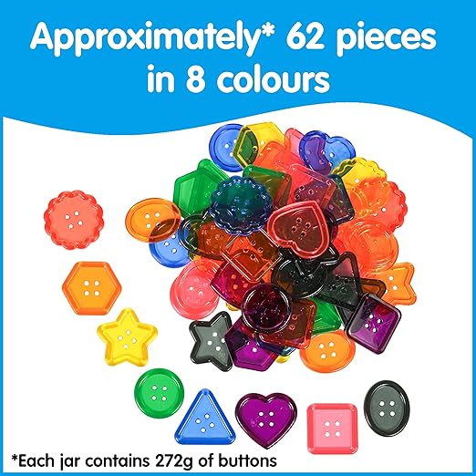 edxeducation Transparent Large Buttons | Mini Jar | Light Table Accessories | For Ages 18m+ | Sensory and Fine Motor Skill Development