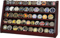 5 Rows Challenge Coin Holder Display Stand Holds 50 Coins for Wall Mount or Tabletop, Solid Wood Military Coin Rack Display Case for Army Collectibles, Mahogany