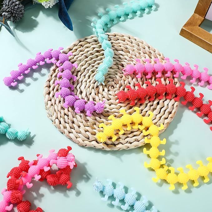 Chivao 50 Pack Bulk Stretchy String Fidget Toys Animal Sensory Toys for Kids and Adults Colorful Fidget Worm Stress Anxiety Relieve Party Favors Goodie Bag Fillers Birthday Gifts (Worm Style)