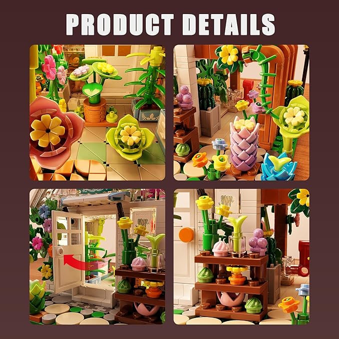 TGL Flower House Building Set with Lights,Garden House Building Toy Kits Compatible with Trend,Creative Greenhouse Playset,Christmas Birthday Gift for Adults or Girls 8-12 Years(719PCS)