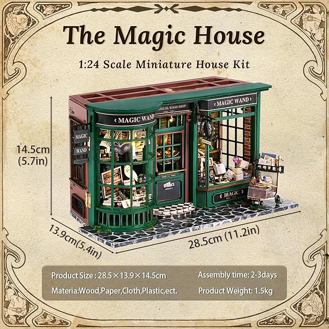 Fsolis DIY Miniature Dollhouse Kit for Adults - Tiny House Mini Bookshelf Scene Kit 3D Wooden Puzzles Gifts for Women Teenagers Craft Lovers (Magic Wand)