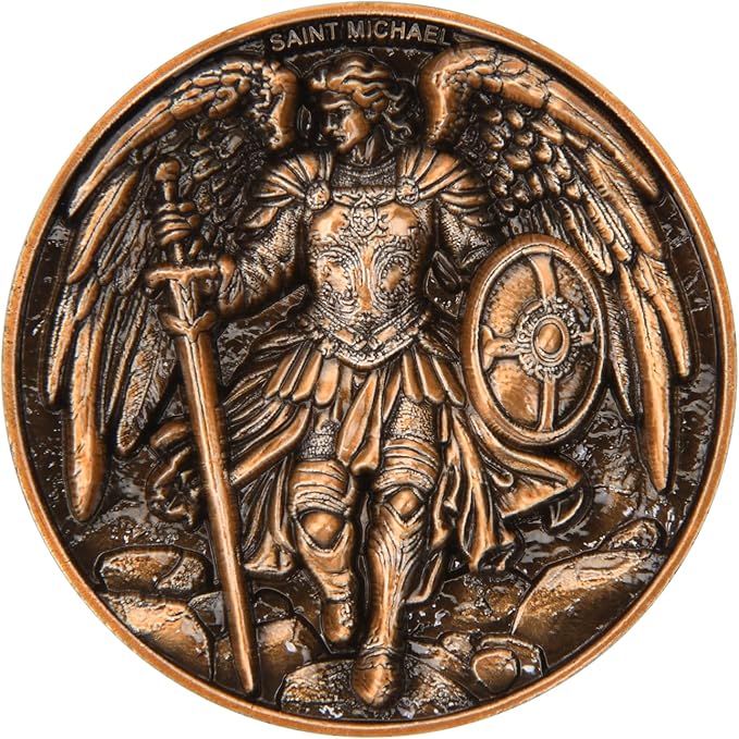 Saint Michael Archangel Protection Coin – 1.57-Inch Double-Sided Zinc Alloy Collectible with Antique Finish, Featuring Saint Michael Prayer Christian Challenge Coin