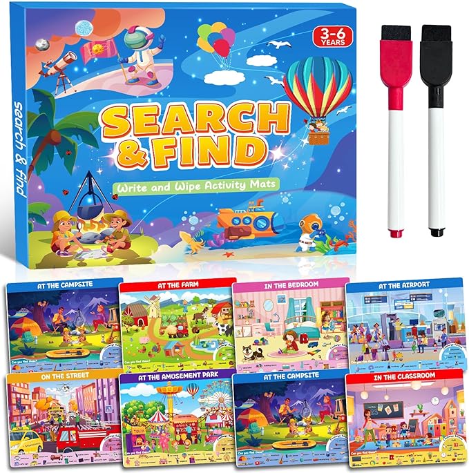 Search and Find Activity Books for Kids Ages 3-5, Car Airplane Travel Toys Games Activities for 3-5 4-8, Toddler Kid Road Trip Essentials, Preschool Learning Activities, Birthday Gifts for Boys Girls