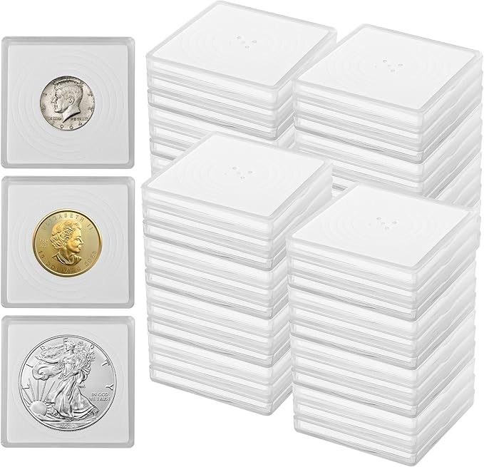 40 Pcs Coin Holders for Collectors, Clear Coin Cases with 5-Size Sponge Gaskets 20/25/30/35/40mm, Plastic Coin Slabs and Coin Protectors for Silver Dollar Collectors Collection Supplies, White