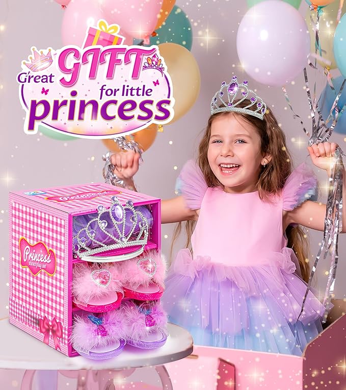 Princess Dress Up Shoes Set, Girls Dress Up Toys, Jewelry Boutique Necklace Earrings Crown, Princess Dresses Role Pretend Play Gifts Princess Toys for Girls Aged 3 4 5 6 Years Old