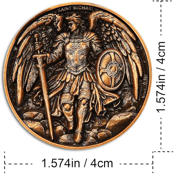 5Pcs Saint Michael Archangel Protection Coin, 1.57-Inch Double-Sided Zinc Alloy Collectible with Antique Finish, Featuring Saint Michael Prayer Christian Challenge Coin (Pack of 5)