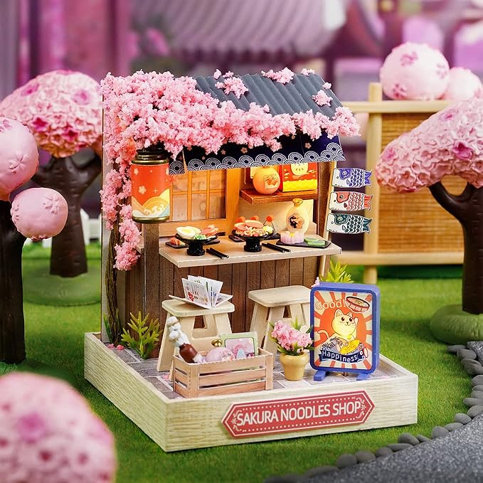 CUTEROOM DIY Doll House Miniature Furniture Wooden House Kit with Dust Cover & LED Light and Accessories - New Three Styles QT Series Dollhouse (QT041)