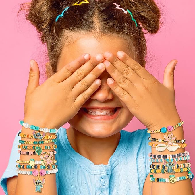 Fashion Angels Disney Stitch Cute & Feisty Jewelry Design Kit - Makes 10+ Charm Bracelets with 10 Enamel Charms, Themed Beads, an Assortment of Metallic and Wooden Beads! Ages 8 and Up