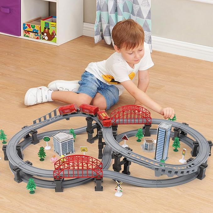 Train Sets for Toddlers, 128 Pcs Trains Toy with Battery Operated & Tracks (Magnetic Connection), Compatible with Thomas, Brio, Christmas Toy Gifts for 3 4 5 6 7 8 Years Old (Forest)