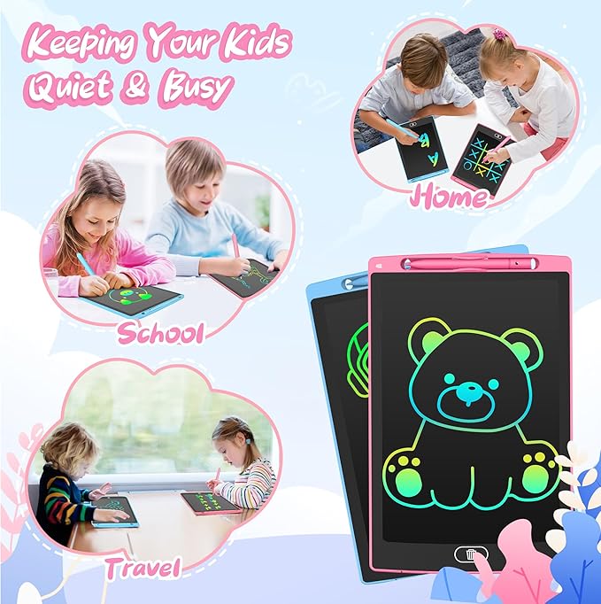LCD Writing Tablet for Kids 12.5 Inch, Doodle Pad, Colorful Writing Board, LCD Drawing Board Erasable,Toys for Kids, Birthday Day Gifts for 3 4 5 6 7 8 Year Old Girls Boys, Blue (Black+Pink)