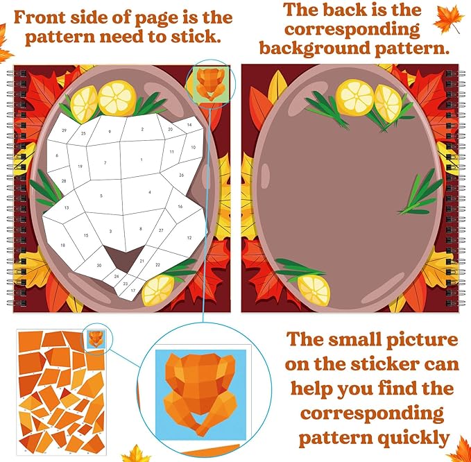 TBEEJ 2PCS Thanksgiving Day Crafts for Kids Ages 4-8 Sticker Paint Books Gift Party Create 20 Pictures（Sticker Sheets are Separate）