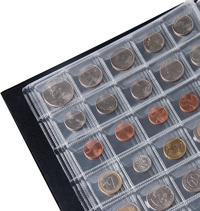350 Pockets Coin Albums - 35x30 mm/1.3x1.1 inch Pocket Black Coin Book 10 Pages Coin Collection Holder Letter Size Coin Storage Book CS0235BK