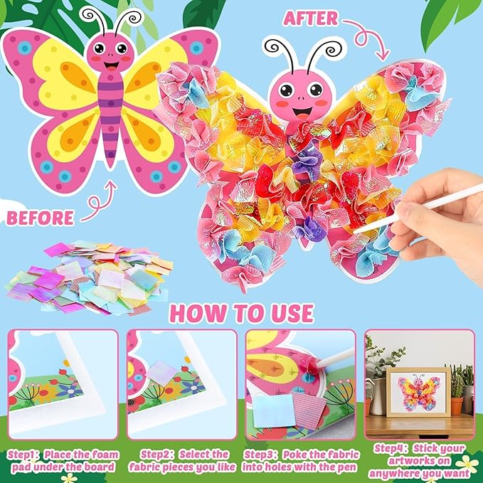 8PCS Poke-in Craft and Art Kit for Kids Animal Theme No-Mess Fabric Sewing Art Girls Boys 4-12 Puzzle Puncture Painting DIY Jungle Animal Toy Gifts for Creative Activity Game Birthday Party