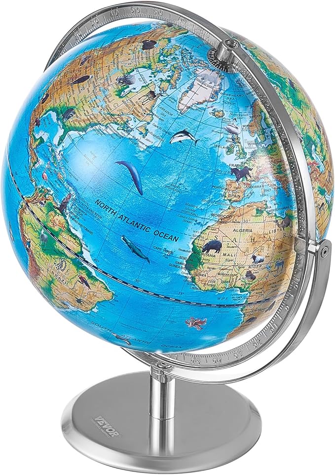 VEVOR Educational World Globe, 10 in/254 mm, Interactive Globe for Kids, with AR Golden APP, 720° Rotation, LED Night Lighting, 197 National Geographic Knowledge, STEM Toy, for Children Ages 4–10