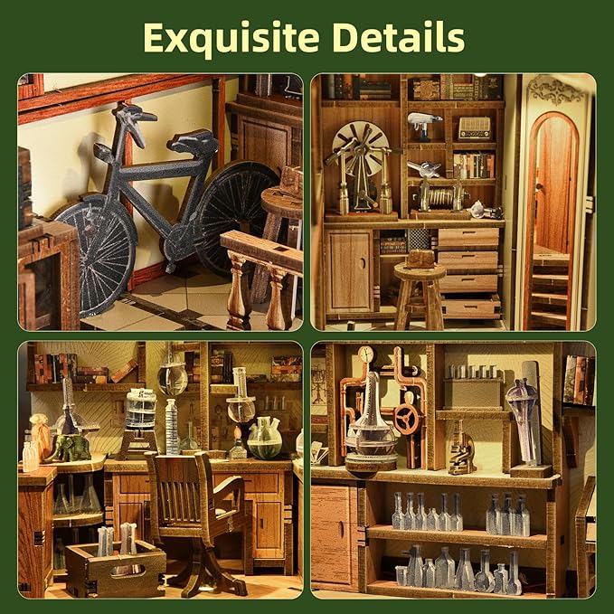 Book Nook Kit, DIY Miniature Dollhouse Book Nook Kit with Dust Cover and LED Light for Teens and Adults-The Radium Lady