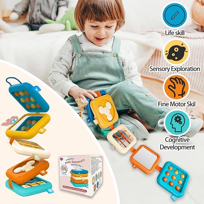 weirtoya Busy Board for 1 Year Old, Toddler Travel Toys for Toddler 1-3 Montessori Toys for 1 Year Old Travel Activities Cube Gifts for Baby Boy Girl My First Montessori Busy Board