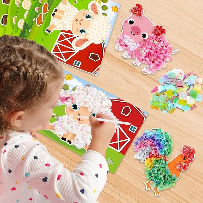 Lonfliness 8PCS Poke-in Craft and Art Kit for Kids Farm Animal Theme No-Mess Fabric Sewing Art Girl Boy 4-12 Puzzle Puncture Painting Farmhouse Sheep Toy Gift for Creative Activity Game Birthday Party