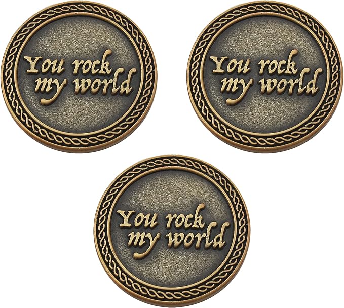 Bulk Set of 3 Romantic Love Expression Coins, You Rock My World, & Make My Heart Skip a Beat, Anniversary Pocket Tokens for Date Night, Love Gift for Men & Women, from Him or Her