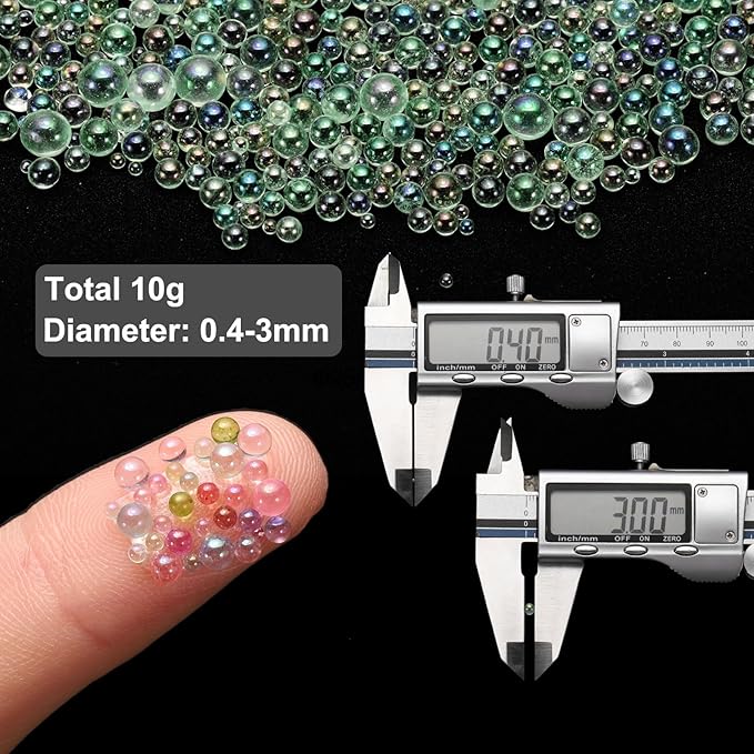 Iridescent Glass Tiny Bubble Beads, 0.4-3mm 10g No Hole Micro Mini Round Mint Green Water Droplets Beads - Applications: for Resin Filler, Nail Art, Dollhouse Bath Tub