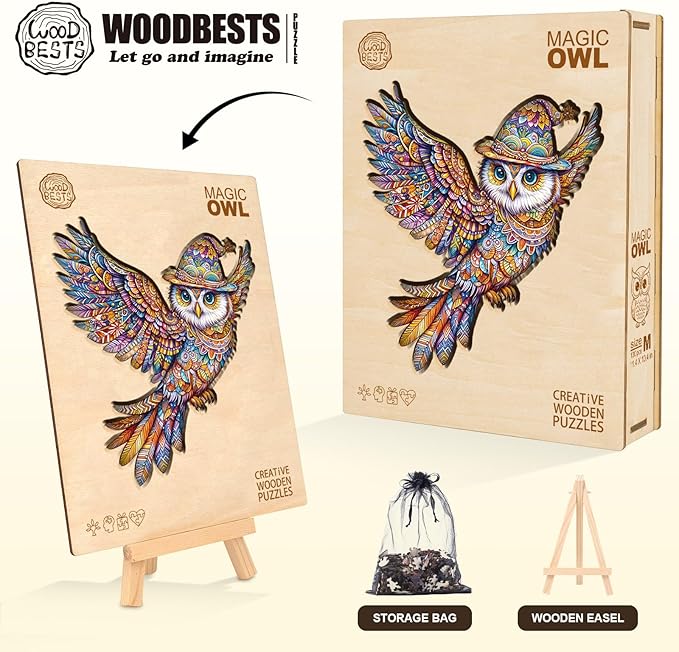 Wooden Puzzles for Adults, Unique Shaped Owl Jigsaw Puzzles,Magic Wooden Jigsaw Puzzles, Gifts for Family or Friends for Any Holiday.(11.4 * 10.4 in 130pcs)