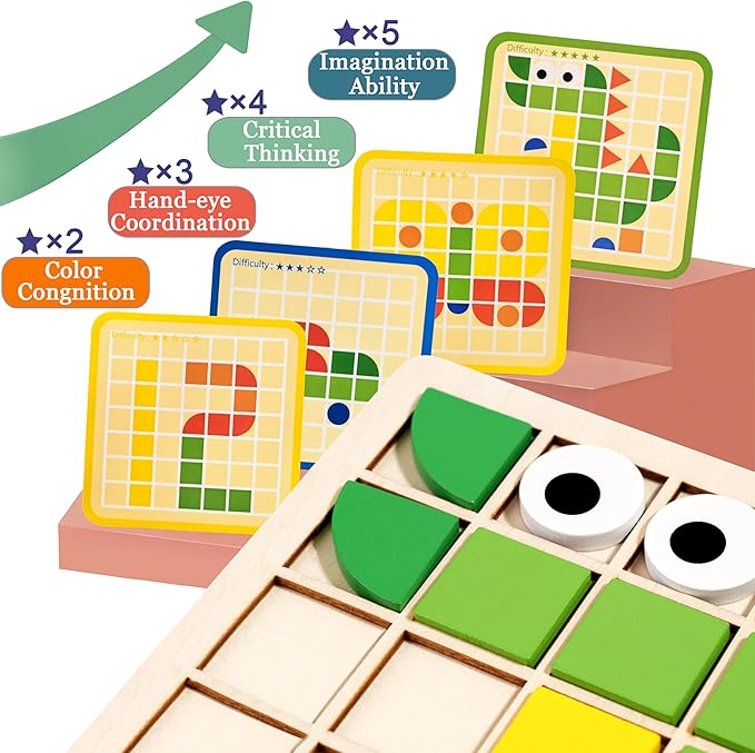 Activities for Dementia Patients, 96 Pieces Wooden Puzzle Games for Seniors, Colorful Shape Pattern Alzheimers Products for Elderly, Tile Matching Memory Cognitive Busy Board Gadgets Gifts