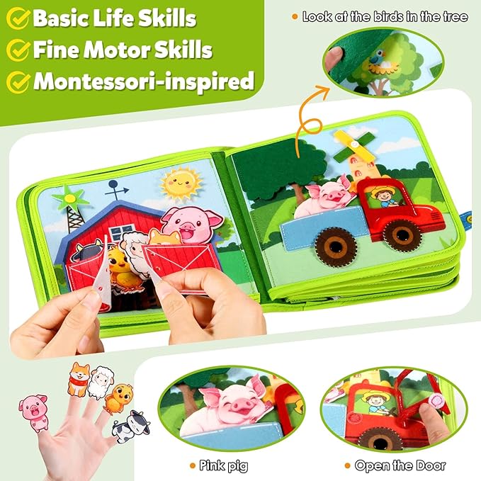 GOLIYEAN Busy Book for Toddlers 1-3 - Busy Board Montessori Toys for 1 Year Old Boy Girl Gifts Toys, Educational Learning Quiet Activity Books Travel Toy for One Year Old Baby Birthday