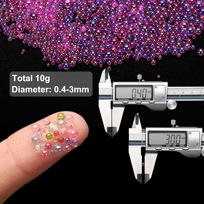 Iridescent Glass Tiny Bubble Beads, 0.4-3mm 10g No Hole Micro Mini Round Deep Purple Water Droplets Beads - Applications: for Resin Filler, Nail Art, Dollhouse Bath Tub