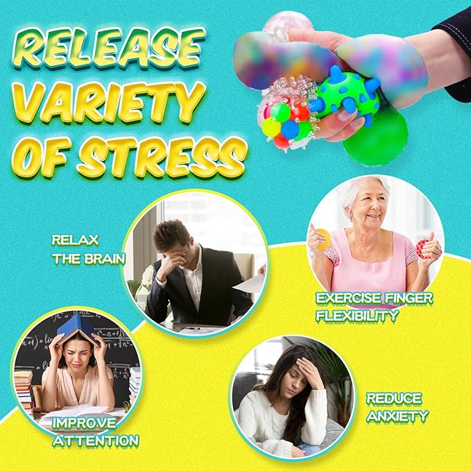 24 Pack Stress Balls, Squishy Balls, Squeeze Balls for Adults, Stress Relief Balls, Prize Box Stuffers, Party Favors