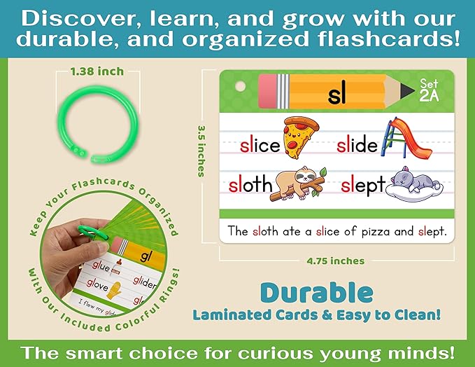Phonics Flash Cards - Learn to Read in 20 Phonic Stages - Digraphs CVC Blends Long Vowel Sounds – Phonics Games for Kids Age 4-8 Kindergarten First Second Grade Home School Educational