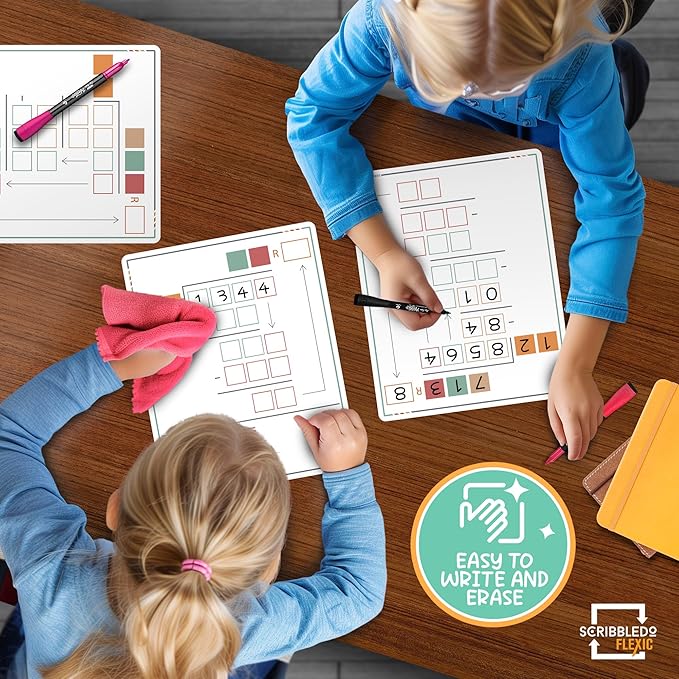 SCRIBBLEDO Long Division Practice 11”x14” Reusable Sheets Math Manipulatives for Classroom Teaching Materials 5th Grade Classroom Must Haves Special Education Math Centers 10-Pack Dry Erase Sheets