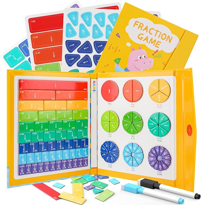 Magnetic Fraction Educational Puzzle, 102 Pcs Magnetic Fraction Puzzle for Kids, Magnetic Fraction Tiles & Fraction Circles, Fractions Manipulatives Learning Games for Elementary School