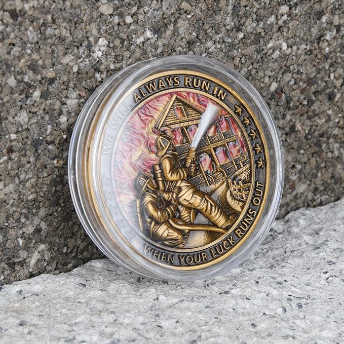 Heroic Firefighter Challenge Coin - Tribute to Bravery and Dedication with Display Box (Single Coin)