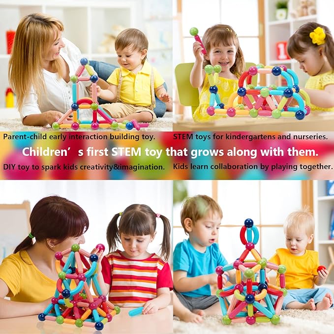 COUOMOXA Magnetic Sticks STEM for Kids: 3 4 5 6 7 8+ Year Old 110pcs Educational Magnetic Construction Set - Learning Toy for 3-12 Kids Classroom Home - Birthday Gift for Boys Girls