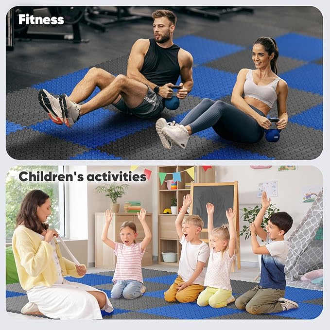Home Gym Mat, Puzzle Exercise Mat, EVA Interlocking Foam Floor Tiles for Home Workout Equipment and Kids' Play Areas - Black, 24 in x 24 in x ½ in - 32 Tiles (Black, 32 Pack, 128 SQ FT)