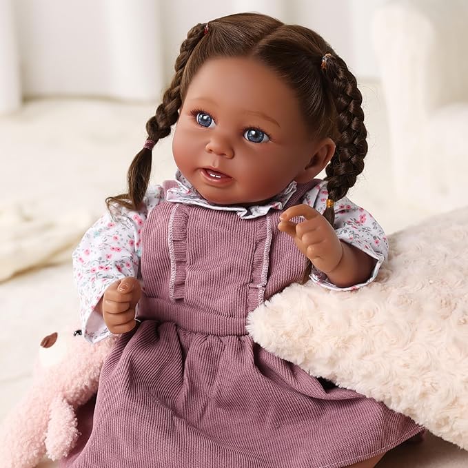 BABESIDE Reborn Baby Dolls Black, 20 Inch Realistic Black Girl Newborn Real Life Baby Girl Lifelike Dolls Soft Vinyl & Cloth Body with Feeding Kit Gift Box for Kids Ages 3+