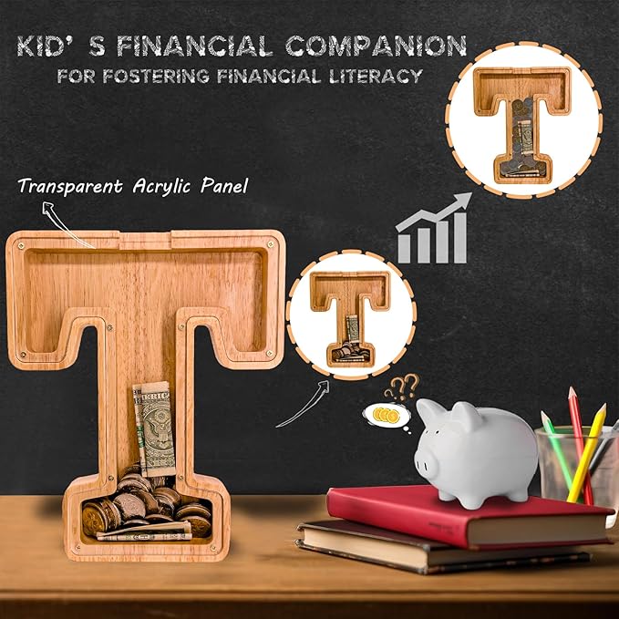 Wooden Letter Piggy Bank for Kids Larger Letter Piggy Bank for Boys and Girls Personalized Piggy Bank Initial Coin Bank Wood Kids Money Bank for Birthday and Festival