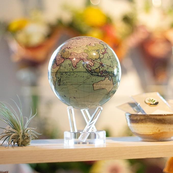 MOVA Globe – Antique Terrestrial Green 6” | Rotating Solar-Powered Globe with 18th-Century Map | Elegant Vintage Desk Decor