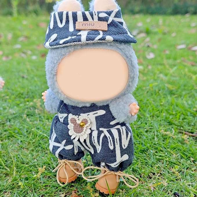 Clothes for 17cm Doll, 2 PCS Cute Grey Hat & Jumpsuit Set, Dress up Outfit Exquisite Accessories for Dolls