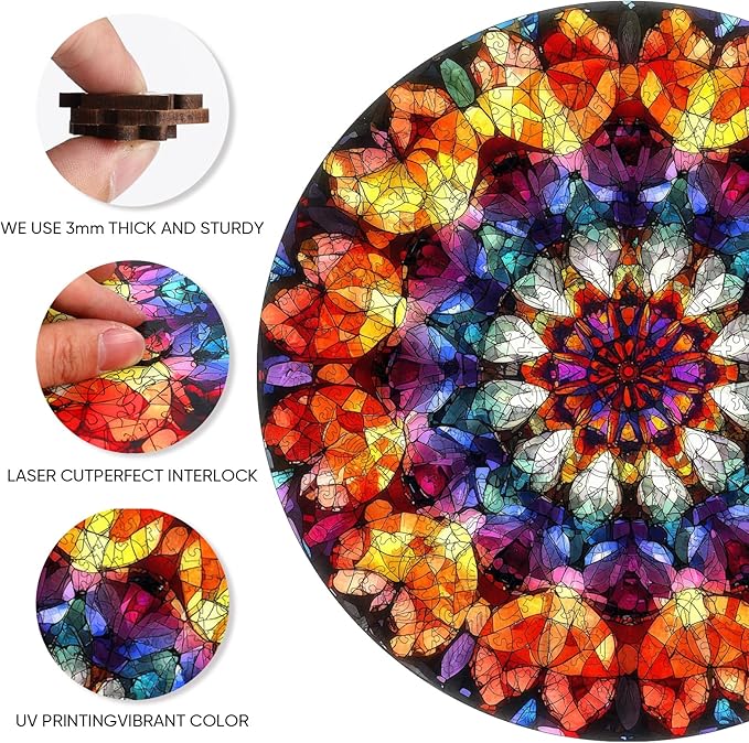 Jiroinlly Puzzles for Adults Crystal Mandela Wooden Puzzles, 200 Pieces Unique Shaped Liberty Jigsaw Puzzles, Creative Toys for Adults and Kids, Fun Challenge Family Game 11.2'' x 11.2''