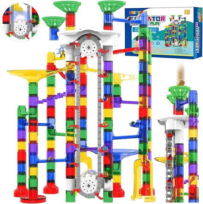 Big Motorized Marble Run - Construction Building Blocks Toys 220Pcs Marble Race Track with Elevator,Educational STEM Game Christmas Birthday Gifts for Kids 3-5 4-8 8-12 (A-Colorful)