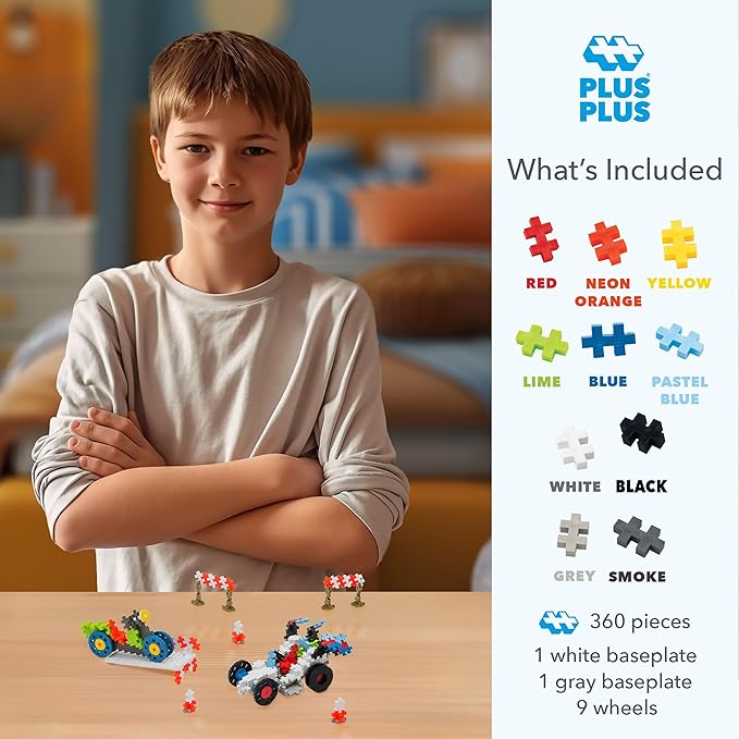 PLUS PLUS - Learn to Build Vehicles, 360 Pieces - Construction Building Stem / Steam Toy, Interlocking Mini Puzzle Blocks for Kids