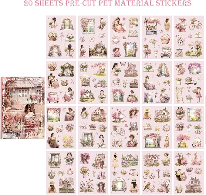 Scrapbooking Stickers 20 Sheets Pre-Cut 120 Pet Stickers People Sticker Books for journaling Scrapbook Supplies Girls Transparent Sticker