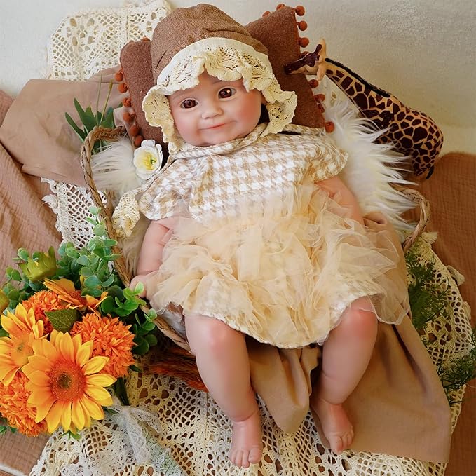 Reborn Baby Dolls Silicone Full Body 18.1in Weighted Real Life Open-Eyes Girl Dolls Lifelike Newborn Baby Soft Body Flexible Limbs Not Vinyl