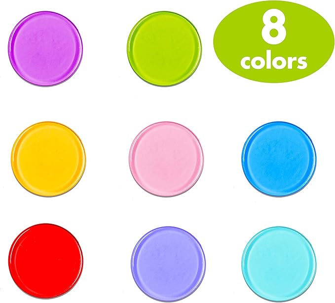 Hebayy 250 Transparent 8 Color Clear Bingo Counting Chip Plastic Markers (Each Measures 3/4 inch in Diameter)