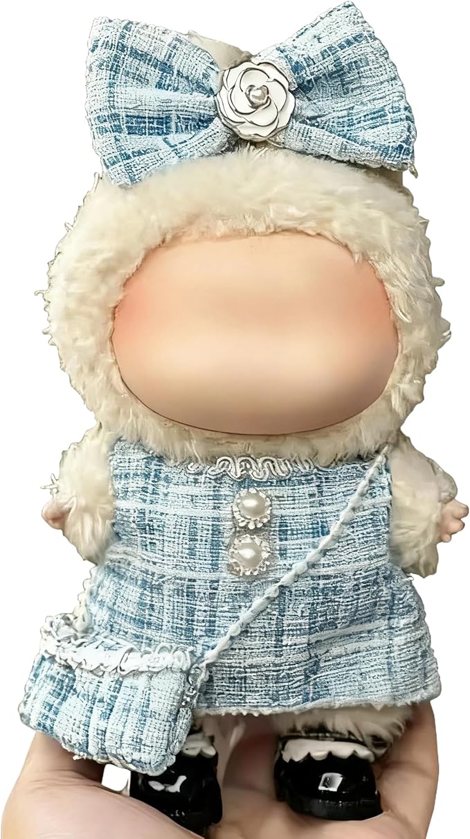 Clothes for LABUBU 17cm Doll (NO Doll)（NO Shoes, Outfit for LABUBU, Dress + Hairpin + Mini Bag Set for LABUBU Dress Up, Fashion and Premium Dolls Accessories for LABUBU (Style I)