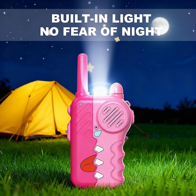 Pink Walkie Talkies for Girls 2 Pack, 2200m Long Range Indoor and Outdoor Kids Intercom, Built-in Flashlight, Girls Birthday Gifts, Outdoor Play, Family Games(Pink)