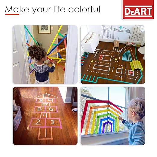 DEART 6Pcs Colored Masking Tape, Extra Long 1008 Feet or 360 Feet x 1 Inch Painters Tape, Color Painter Tape for Arts & Crafts Labeling or Coding, Kids Art Supplies (2.5cm X 18m (1In X 20Yards))
