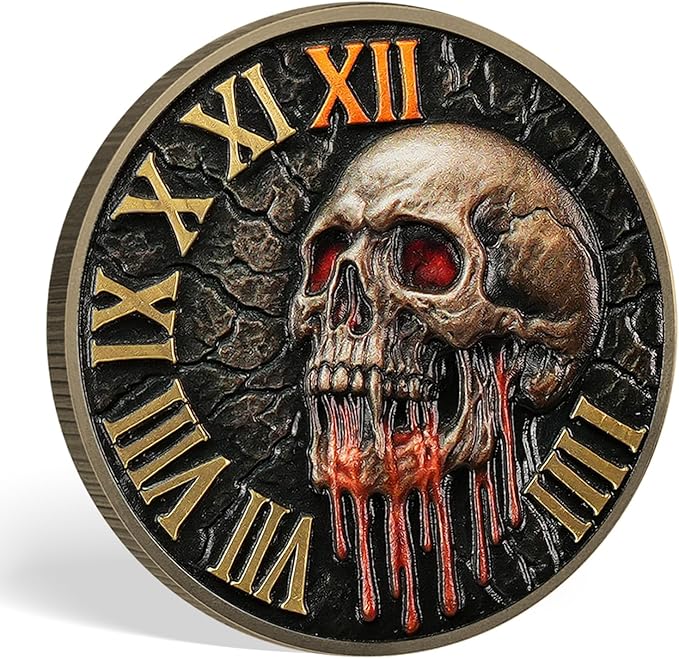 AtSKnSK Memento Mori Coin Momento Mori Coin Skull Coin Stoic Gifts Memento Mori Calendar Living Memento Mori Amor Fati Coin (Crack Time Warning)
